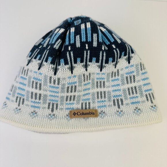 Columbia Omni Heat Winter Beanie Hat Unisex Blue Gray White One Size Fits Most - Picture 1 of 4